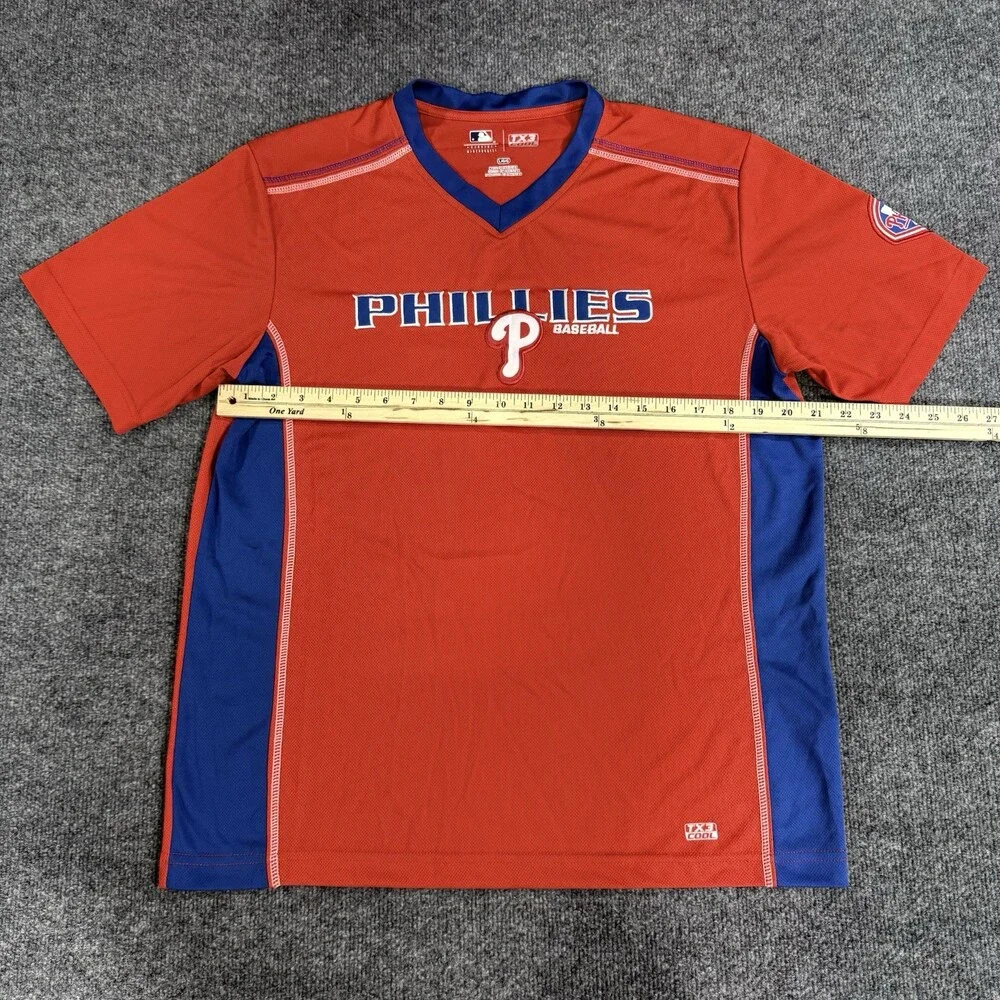 Philadelphia Phillies MLB Mens Large TX3 Cool Red Blue V Neck Baseball Shirt